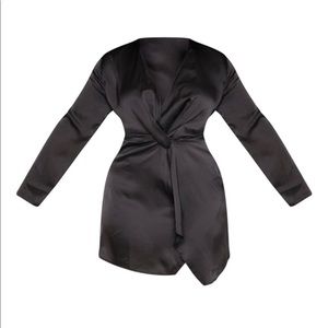 Black satin long sleeve wrap dress